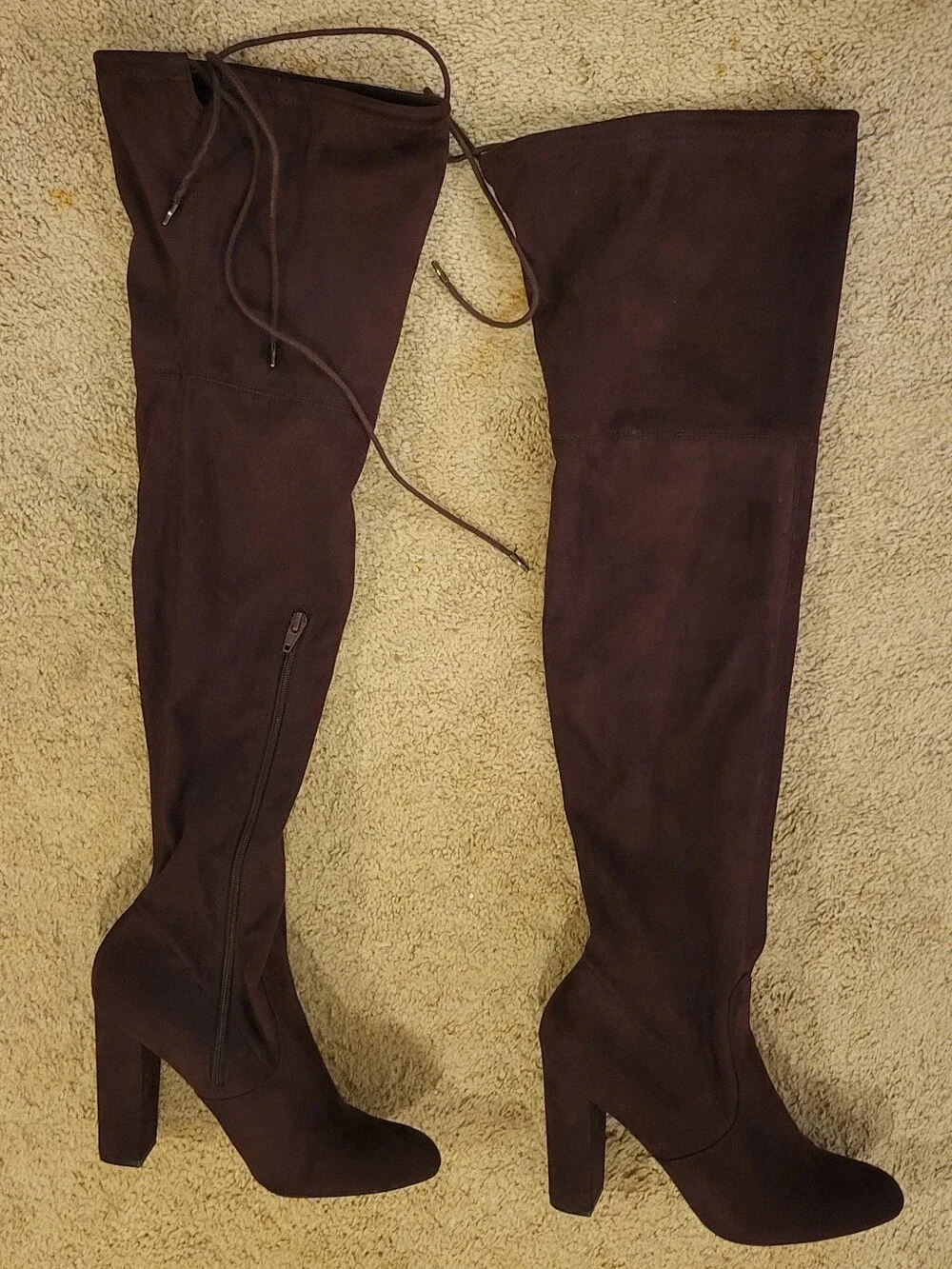 Dark Purple Suede Over The Knee High Heel Boots